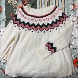 Loft - Heart Pink Zig Zag Vintage Sweater, size L